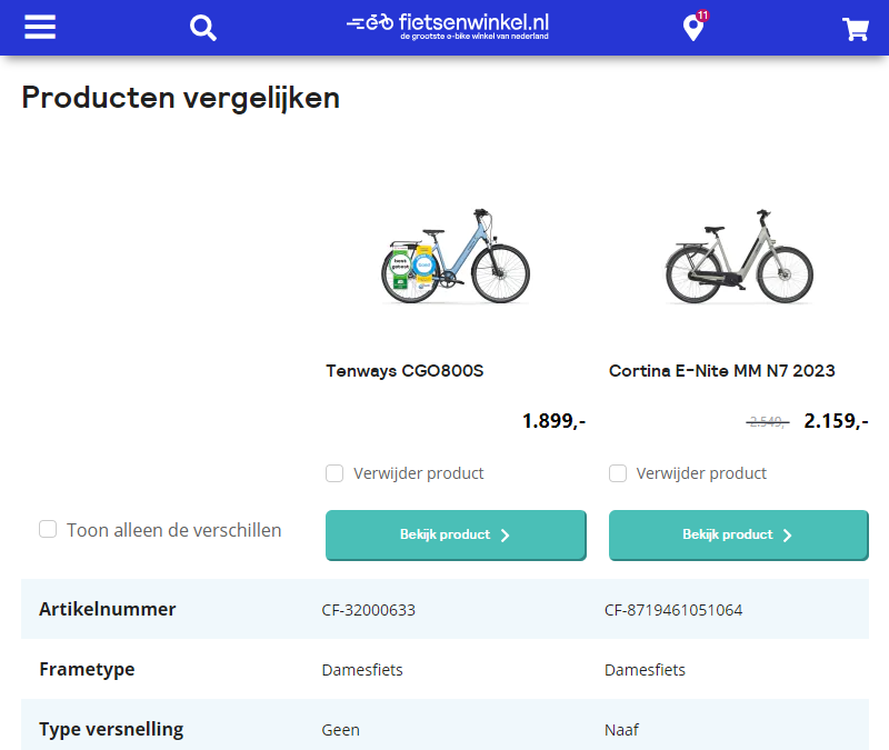Zelf e-bikes vergelijken op Fietsenwinkel.nl?